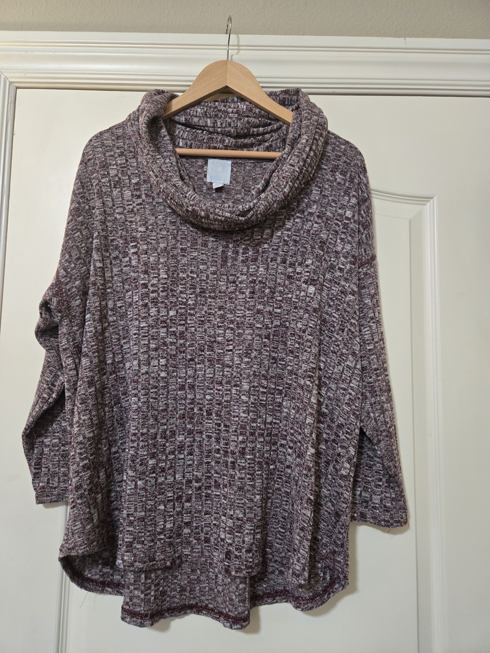 Sunday Relaxed Cowl Neck Sweater in Heathered Plum